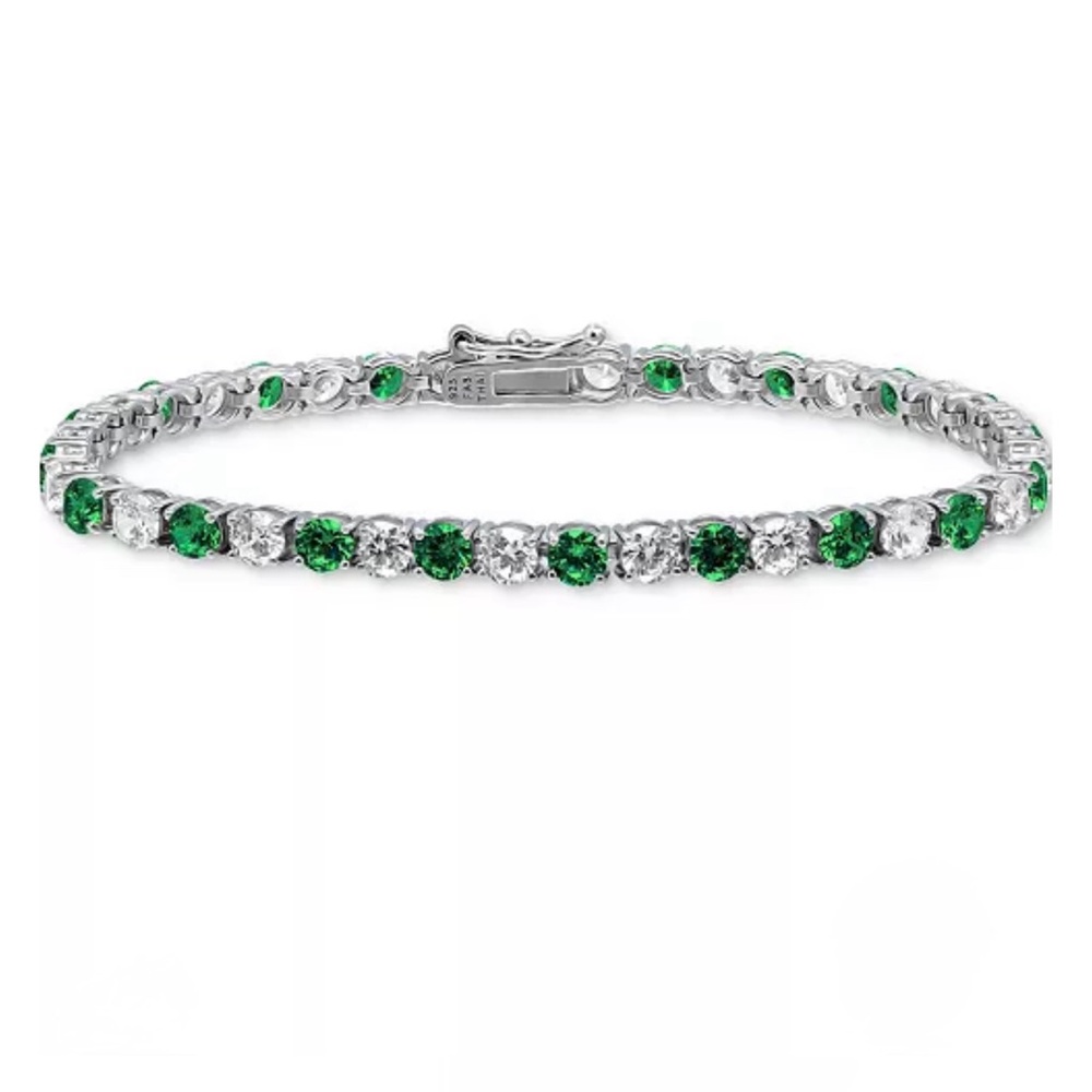 Cubic Zirconia Green Tennis Bracelet in Sterling Silver NWT